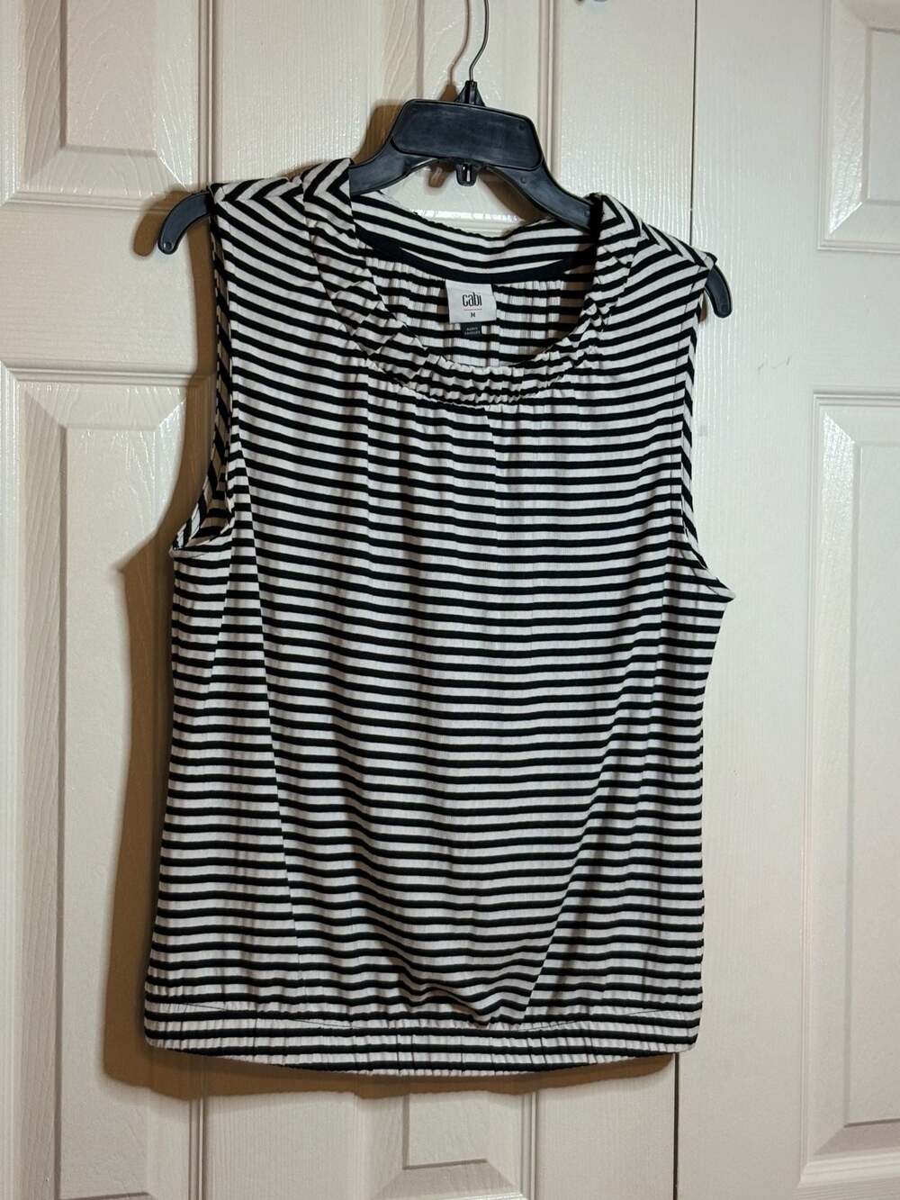 Cabi Chat Tee Striped Sleeveless Bubble Hem Top - Picture 8 of 8
